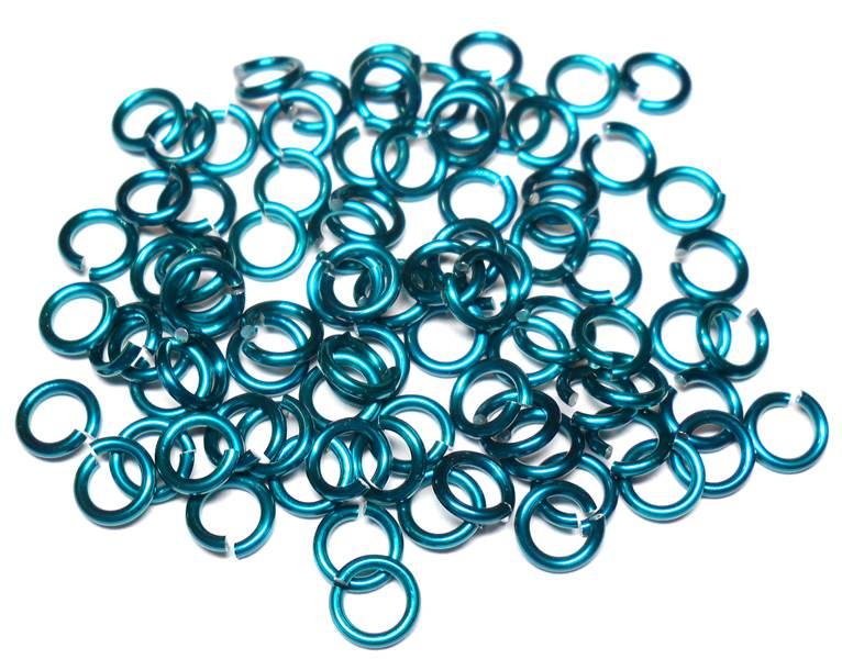 20awg (0.8mm) 7/64in. (2.8mm) ID 3.6AR Anodized  Aluminum Jump Rings - Teal