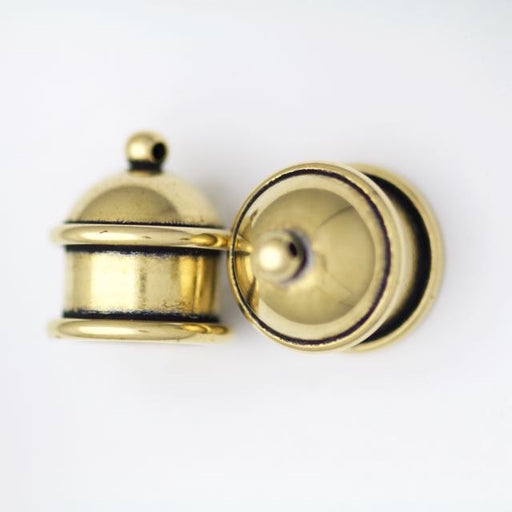 Brass Pagoda Cord End Cap (H:15.5mm; OD:13.8mm; ID:10.0mm; Hole ID:1.55mm) - Oxidized Brass