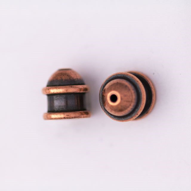 Brass Capitol Cord End Cap (H:10.0mm; OD:9.7mm; ID:6.0mm; Hole ID: 1.5mm) - Antique Copper Plate