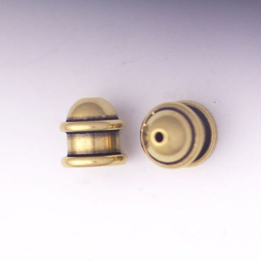 Brass Capitol Cord End Cap (H:10.0mm; OD:9.7mm; ID:6.0mm; Hole ID: 1.5mm) - Oxidized Brass