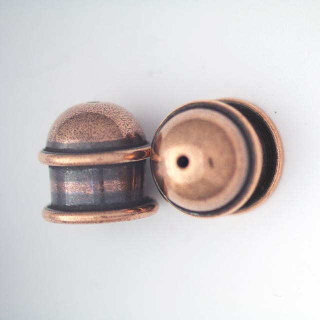 Brass Capitol Cord End Cap (H:13.5mm; OD:13.9mm; ID:10.0mm; Hole ID:1.5mm) - Antique Copper Plate