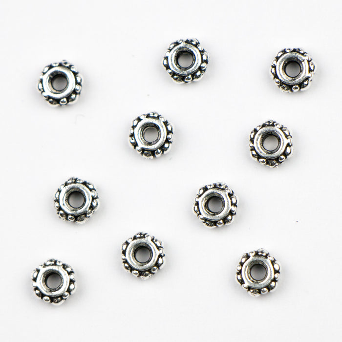 4.1mm Turkish Spacer Beads (1.5mm ID) - Antique Silver Plate