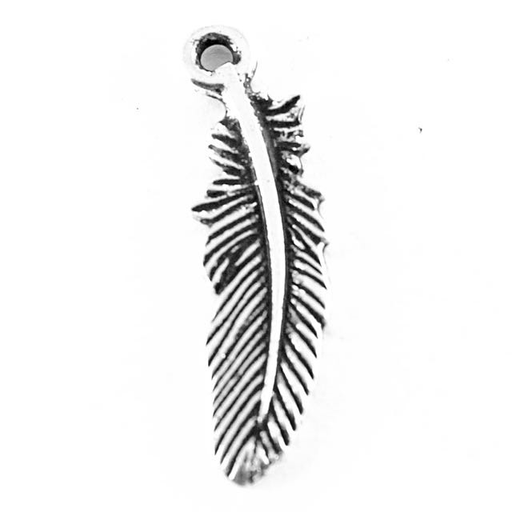Small Feather Charm - Antique Silver Plate