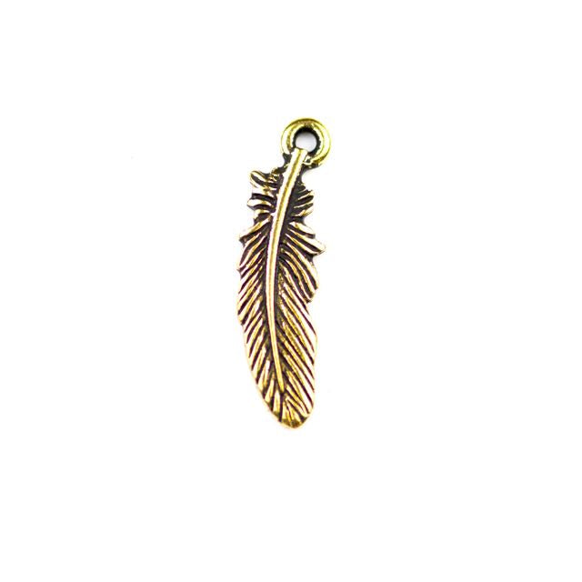 Small Feather Charm - Antique Gold Plate
