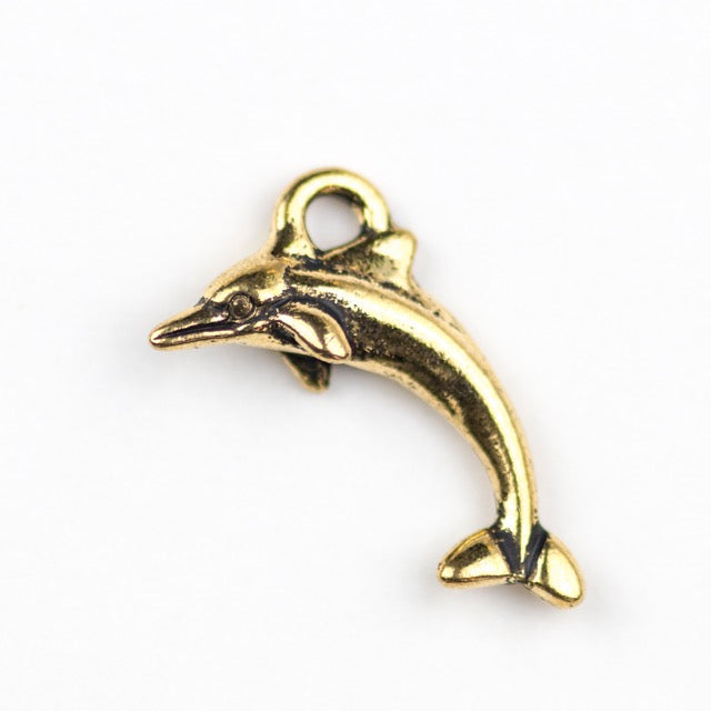 Dolphin Charm - Antique Gold Plate