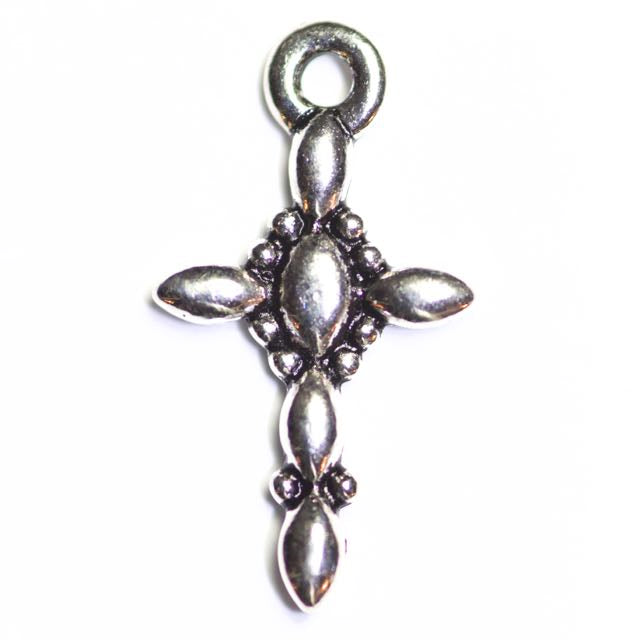 Decorative Cross Charm - Antique Silver Plate