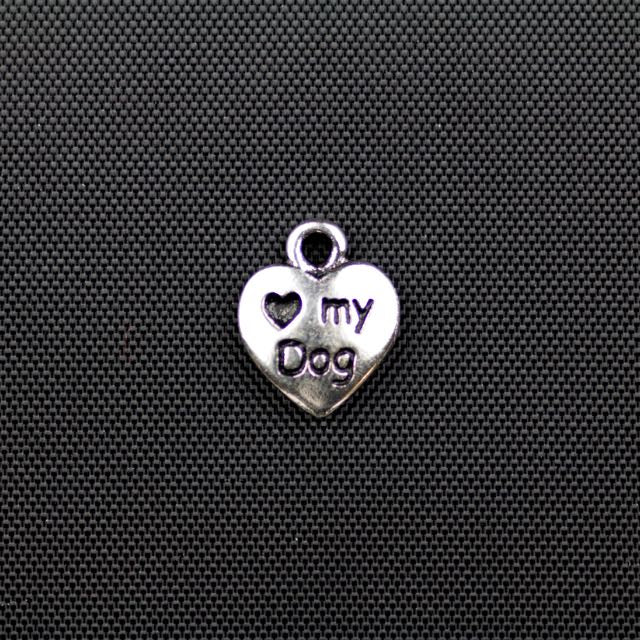 Love My Dog Charm - Antique Silver Plate