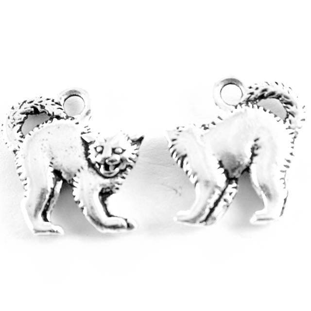 Scary Cat Charm - Antique Silver Plate