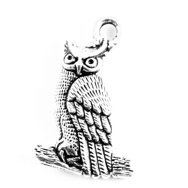 Owl Charm - Antique Silver Plate