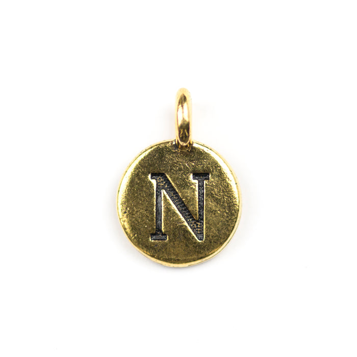 Letter "N" Charm - Antique Gold Plate