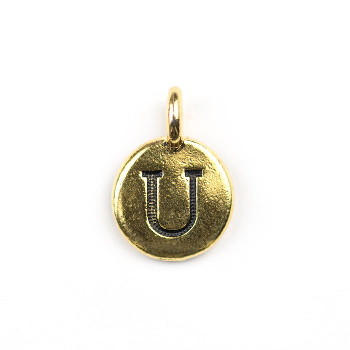 Letter "U" Charm - Antique Gold Plate