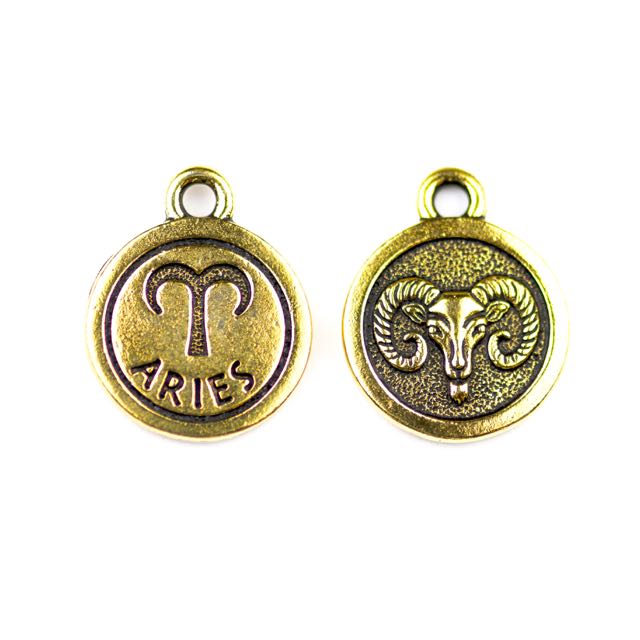 19mm ARIES Zodiac Sign - Antique Gold Plate