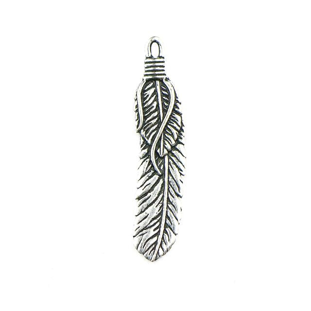2 Feather Pendant - Antique Silver Plate