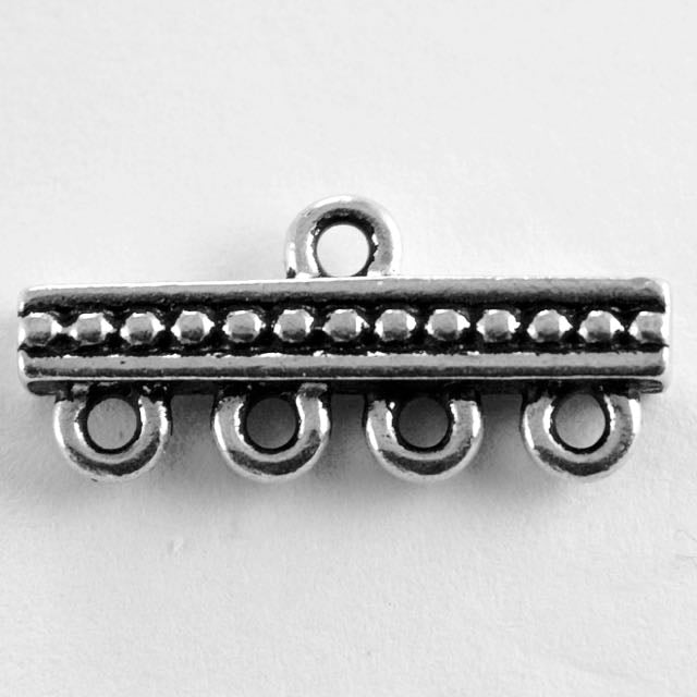 4-1 Beaded Bar Link - Antique Silver Plate