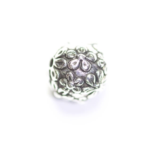Floral Round Bead - Antique Silver Plate