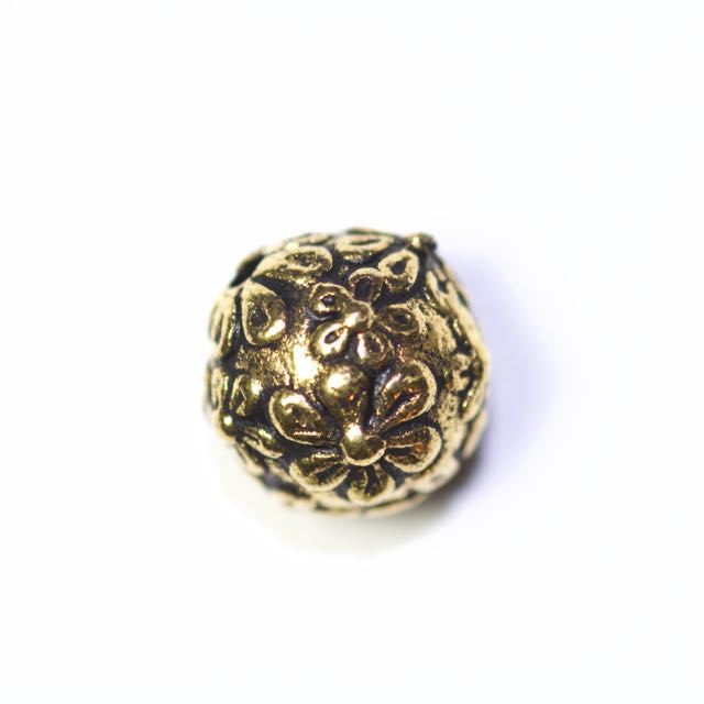 Floral Round Bead - Antique Gold Plate