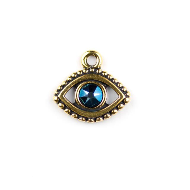 Evil Eye Charm with Swarovski SS20 Metallic Blue Crystal - Antique Gold Plate