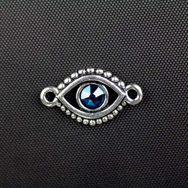 Evil Eye Link with Swarovski ss20 Majestic Blue Crystal - Antique Silver Plate