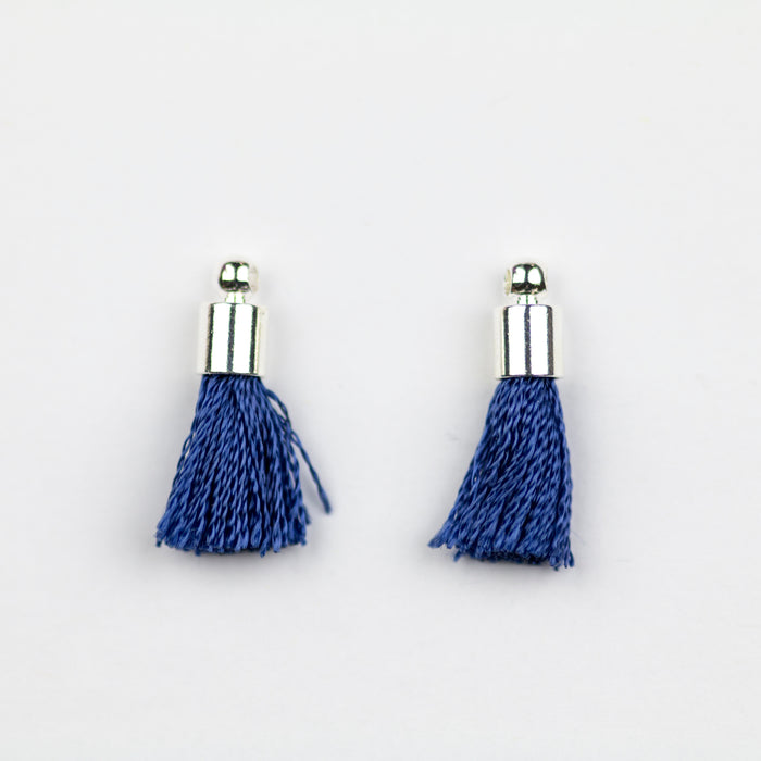 17-20mm Silk Tassel with Silver Cap - Navy