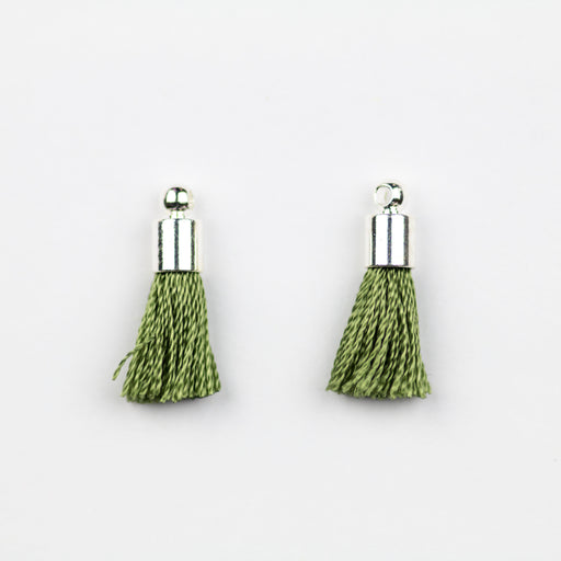 17-20mm Silk Tassel with Silver Cap - Olive