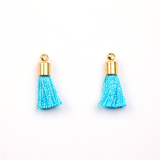 17-20mm Silk Tassel with Gold Cap - Turquoise