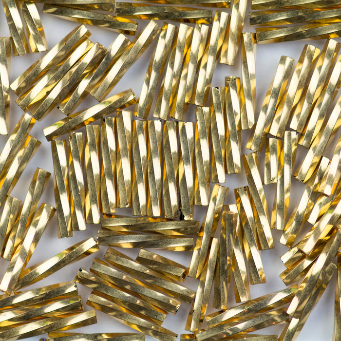 Miyuki 2mm x 12mm Twisted BUGLE Beads - 24kt Gold Plated
