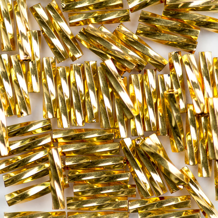 Miyuki 2.7mm x 12mm Twisted BUGLE Beads - 24kt Gold Plated