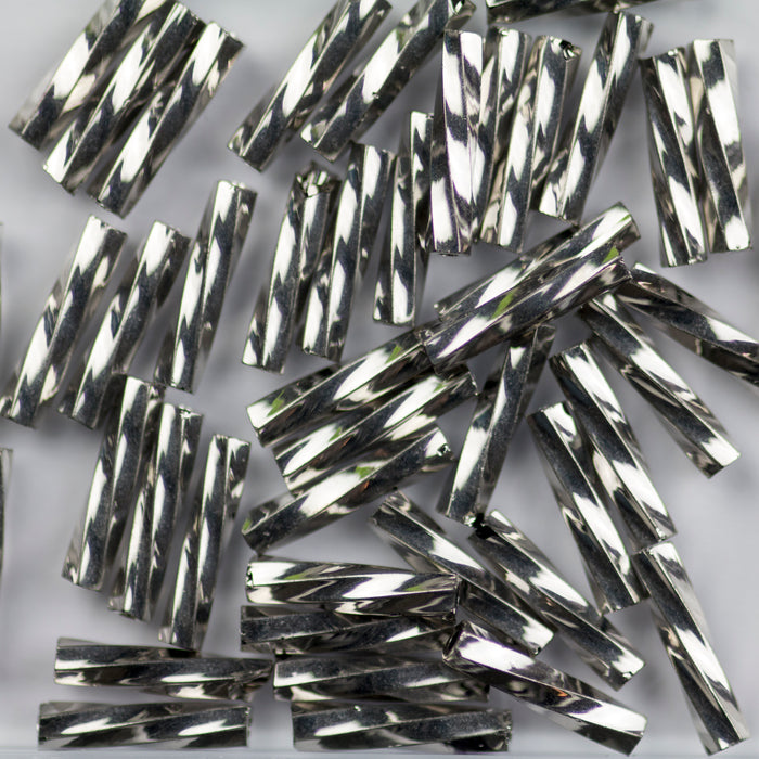 Miyuki 2.7mm x 12mm Twisted BUGLE Beads - Palladium Plated