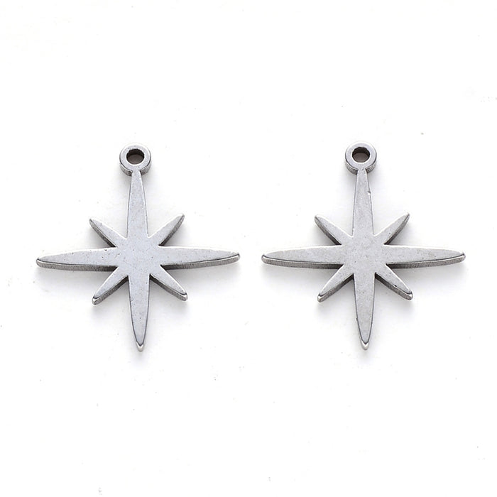 15mm Eight Pointed Star Charm - Stainless Steel