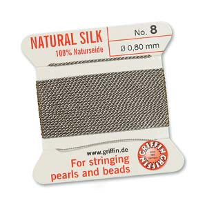 Size 8 (.80mm) -100% Natural Silk Bead Cord - Grey
