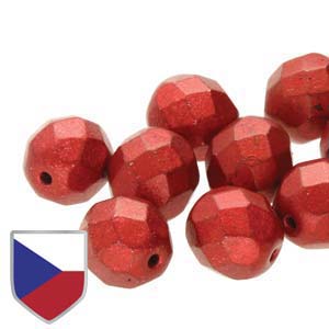 4mm FIRE POLISHED Bead (Czech Shield) - Metal Luster Lipstick Red