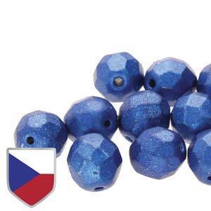 6mm FIRE POLISHED Bead (Czech Shield) - Metal Luster Crown Blue