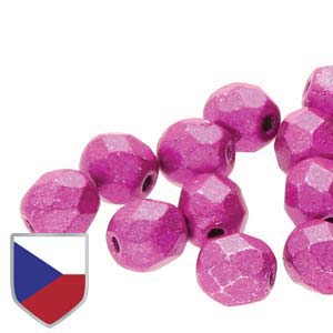 6mm FIRE POLISHED Bead (Czech Shield) - Metal Luster Hot Pink