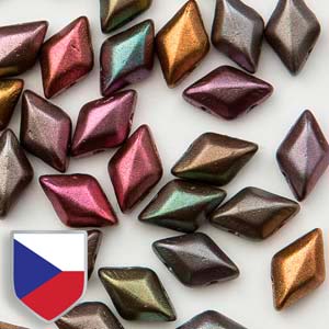 Two-Hole 8mm x 5mm GEMDUO Bead (Czech Shield) - Crystal Violet Rainbow