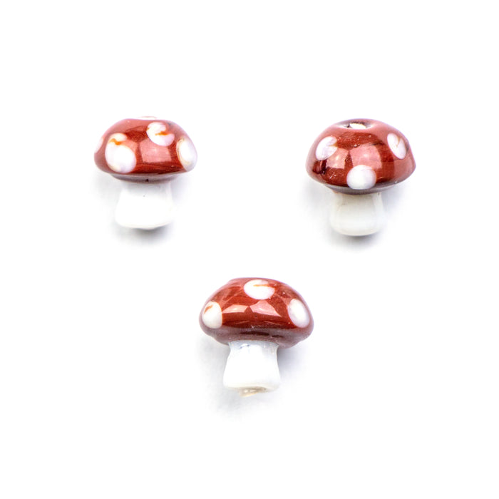 12 x 10mm Glass Mushroom Bead - Opaque Maroon